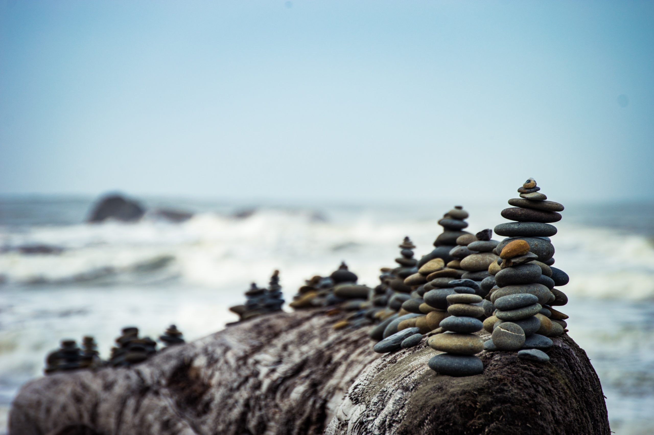 stones stacks with ocean view